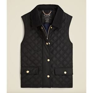 J.Crew Quilted Barn Vest Corduroy Collar Black Preppy Gold Buttons Womens XS NWT